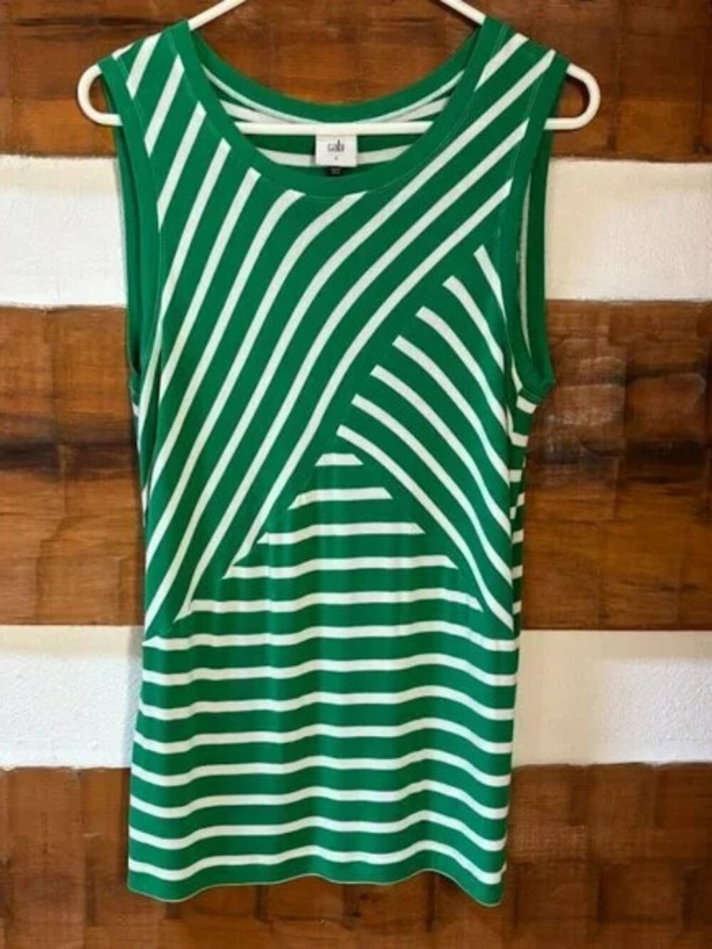 Cabi Sleeveless Top- Green and White- Small